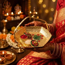 Golden Kumkum Kankavati Basket – Elegant Ritual Organizer
