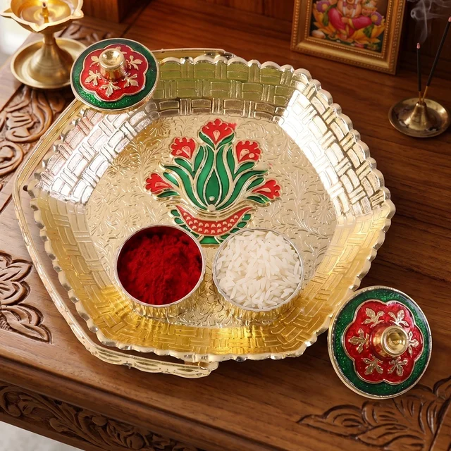 Golden Kumkum Kankavati Basket – Elegant Ritual Organizer