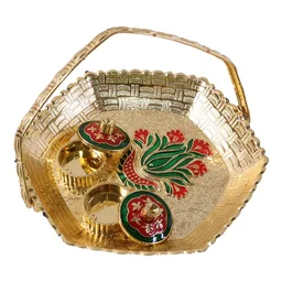 Golden Kumkum Kankavati Basket – Elegant Ritual Organizer