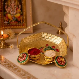 Golden Kumkum Kankavati Basket – Elegant Ritual Organizer