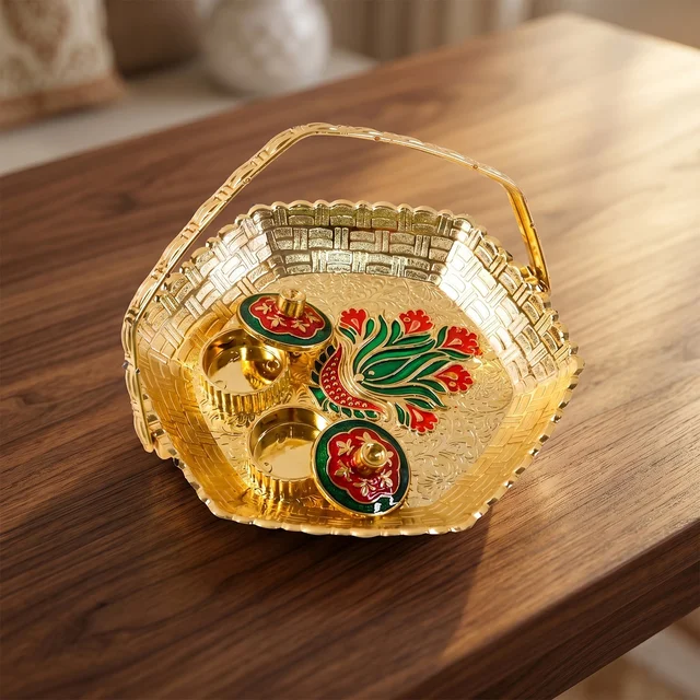 Golden Kumkum Kankavati Basket – Elegant Ritual Organizer