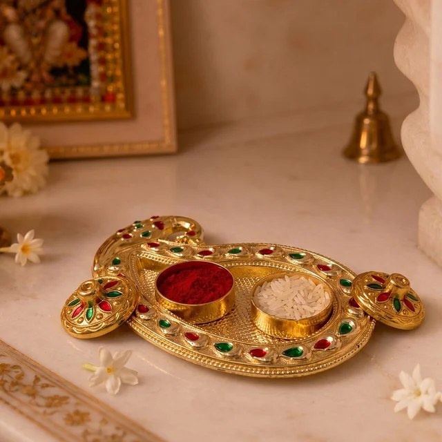 Golden Kumkum Kankavati Holder – Elegant Pooja Organiser