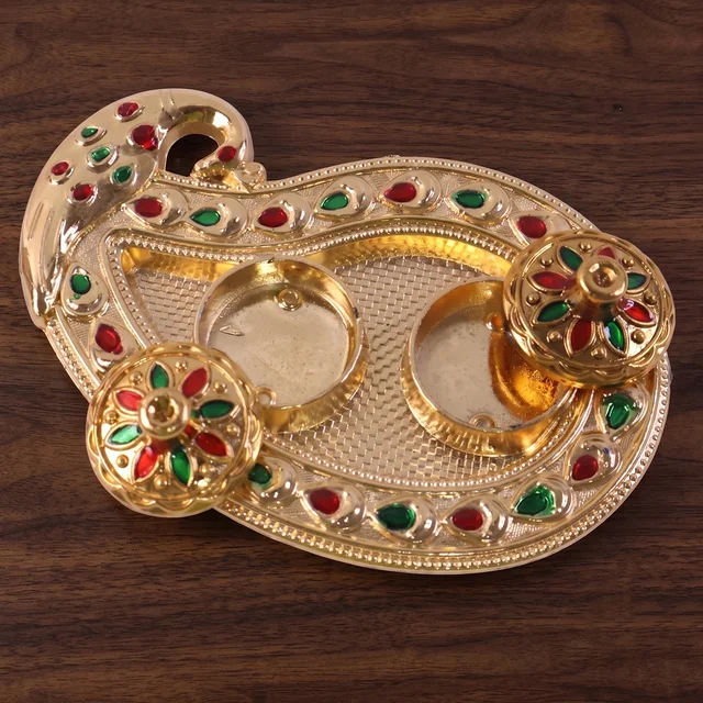 Golden Kumkum Kankavati Holder – Elegant Pooja Organiser