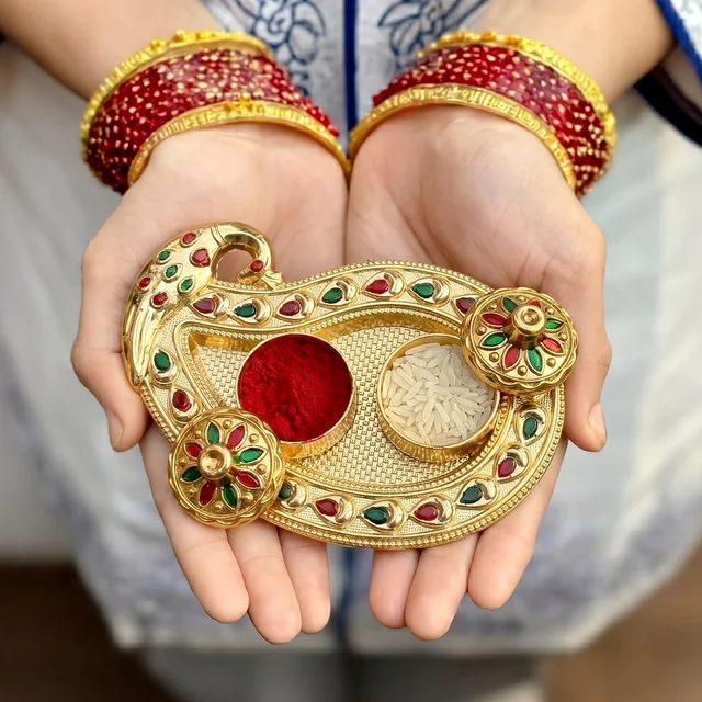Golden Kumkum Kankavati Holder – Elegant Pooja Organiser