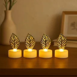 Golden Leaf LED Candles – Set of 4 Flameless Decorative Lights