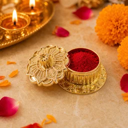Golden Pooja Kankavati – Elegant Religious Storage Container