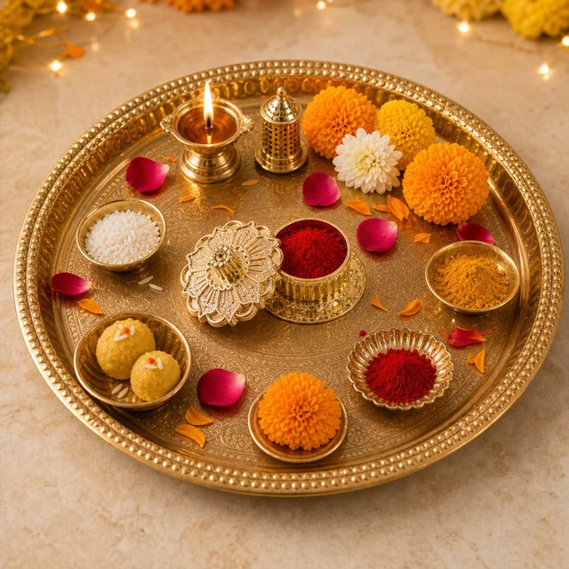 Golden Pooja Kankavati – Elegant Religious Storage Container