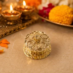 Golden Pooja Kankavati – Elegant Religious Storage Container