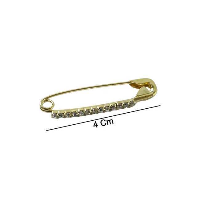 Golden Safety Pin Brooch Set – Elegant Stone-Embedded Design