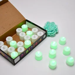 Green Flameless LED Tealights – Smokeless, Decorative | Styleva (Pack of 24)