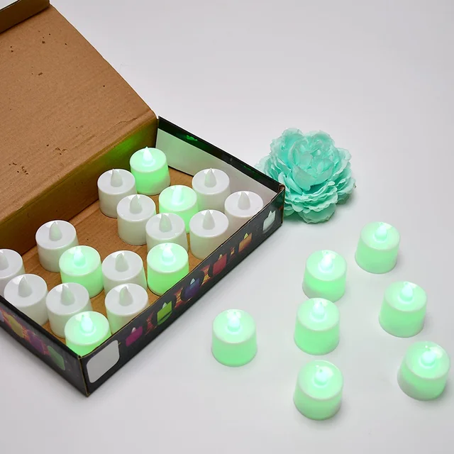 Green Flameless LED Tealights – Smokeless, Decorative | Styleva (Pack of 24)