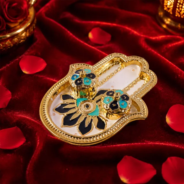 Hand Shaped Kankavati – Elegant Puja Storage with Enamel Work