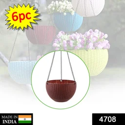 Hanging Flower Pot Set – Plastic Round Planters (6 Pcs) | Indo Glow