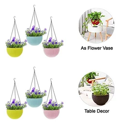 Hanging Flower Pot Set – Plastic Round Planters (6 Pcs) | Indo Glow