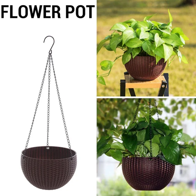 Hanging Flower Pot Set – Plastic Round Planters (6 Pcs) | Indo Glow