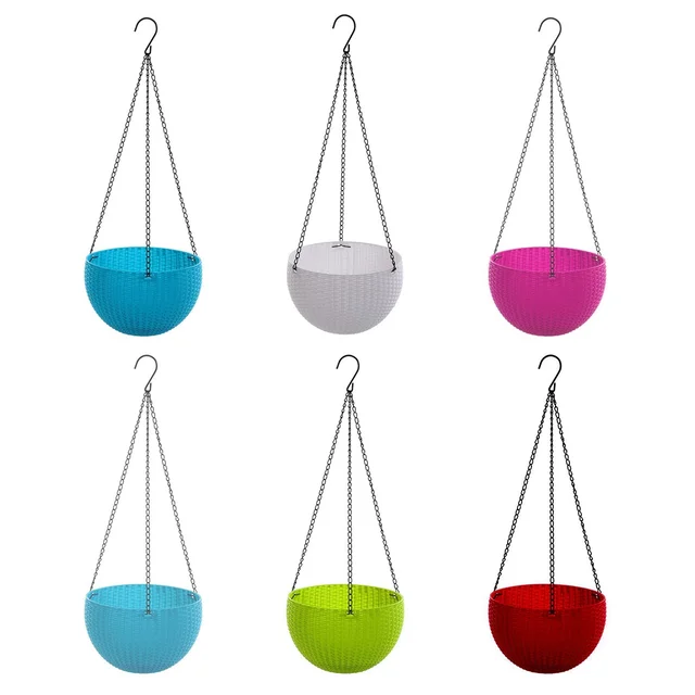 Hanging Flower Pot Set – Plastic Round Planters (6 Pcs) | Indo Glow
