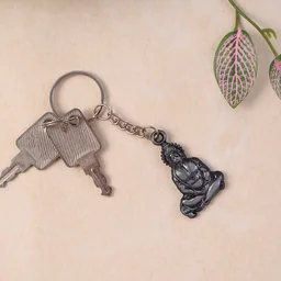 Hanuman Ji Sitting Pose Metal Keychain – Durable Spiritual Key Ring