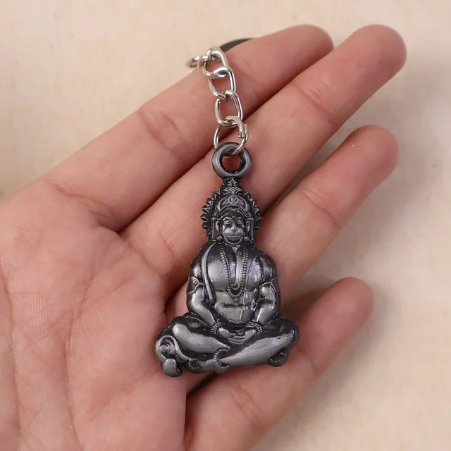 Hanuman Ji Sitting Pose Metal Keychain – Durable Spiritual Key Ring