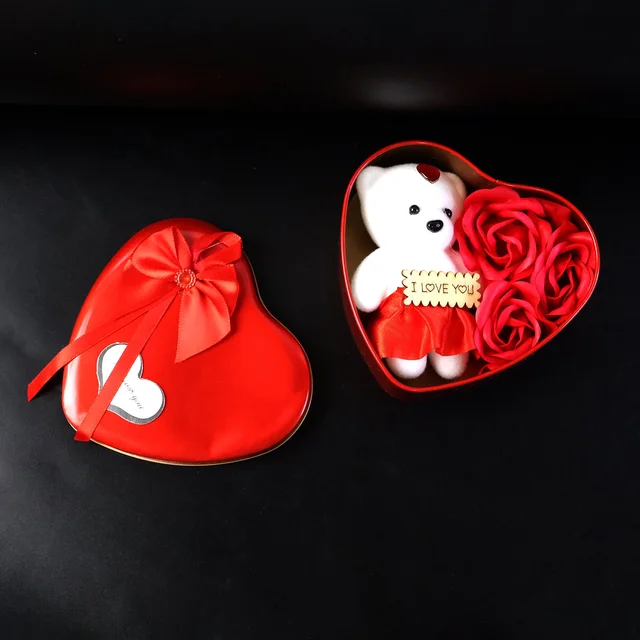Heart Shape Valentine’s Gift Box with Teddy Bear & Rose | GiftEternal