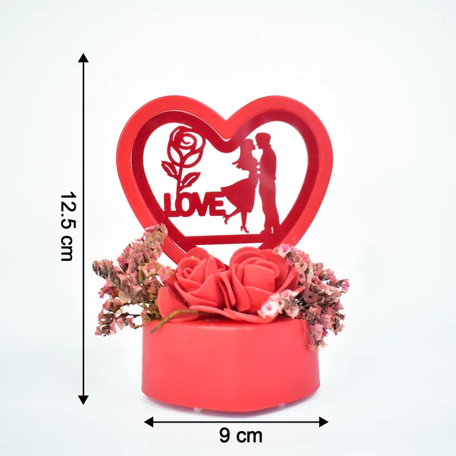 Heart-Shaped Love Couple Decorative Showpiece with Rose Base