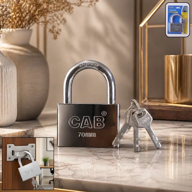Heavy Steel Padlock – 70mm Square, Hardened Shackle, 3 Keys | Styleva
