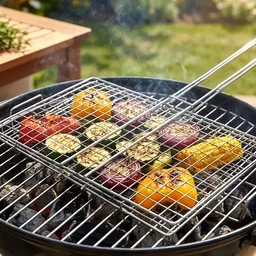 Heavy-Duty Stainless Steel BBQ Grill Basket – Long Handle & Durable Construction