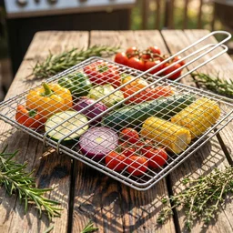Heavy-Duty Stainless Steel BBQ Grill Basket – Long Handle & Durable Construction