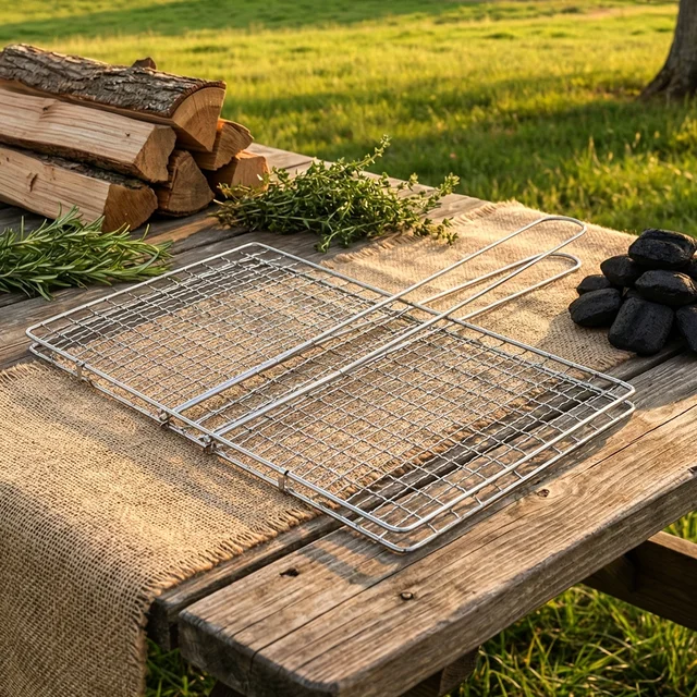 Heavy-Duty Stainless Steel BBQ Grill Basket – Long Handle & Durable Construction