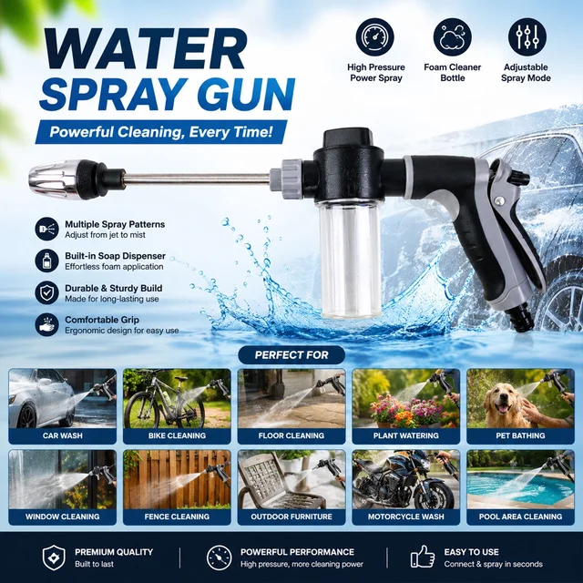 High Pressure Water Spray Gun – Powerful Cleaning Tool for Car & Garden