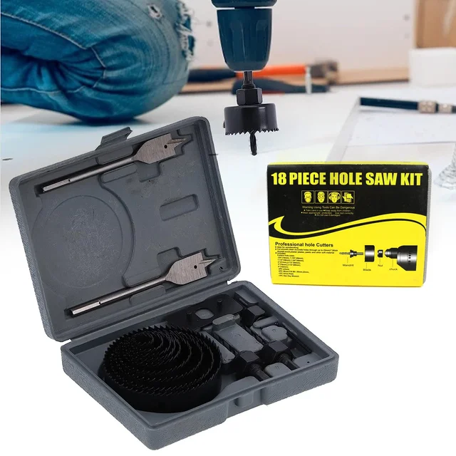 Hole Saw Kit – Carbon Steel 18 Pcs Set for Wood & Plastic | BoltForce