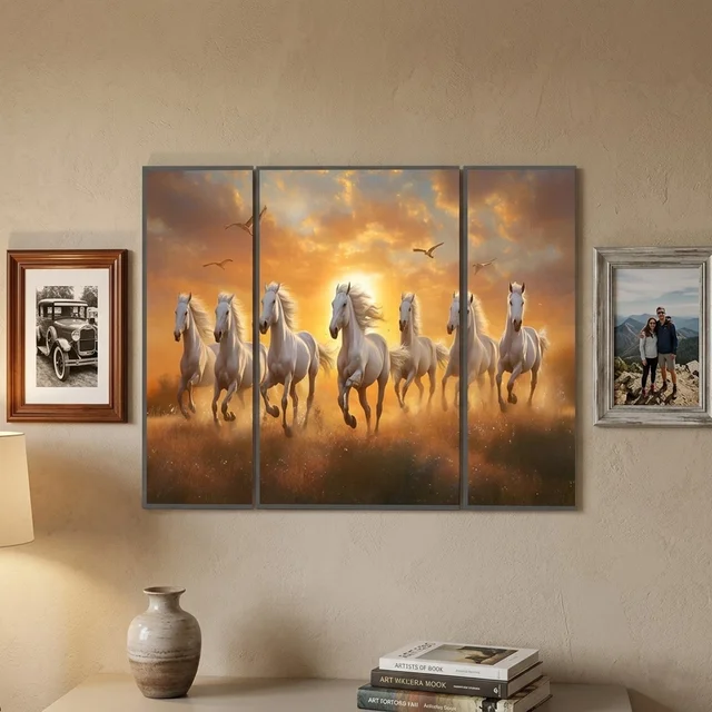 Horses Sunset Wall Art – Vibrant 3-Panel MDF Canvas for Home Decor