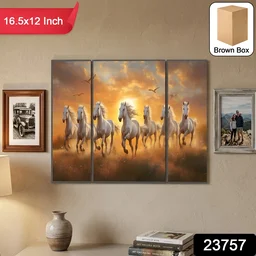 Horses Sunset Wall Art – Vibrant 3-Panel MDF Canvas for Home Decor