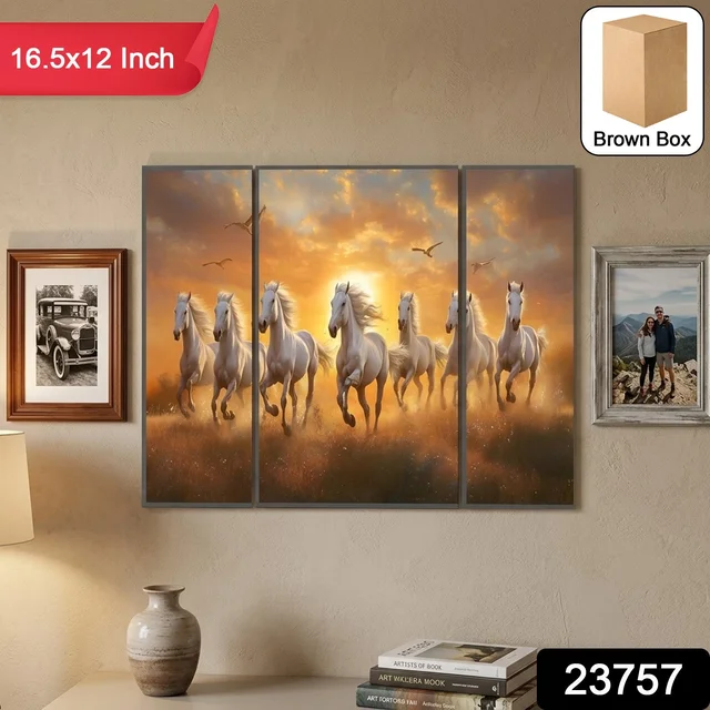 Horses Sunset Wall Art – Vibrant 3-Panel MDF Canvas for Home Decor