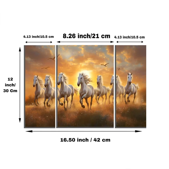 Horses Sunset Wall Art – Vibrant 3-Panel MDF Canvas for Home Decor