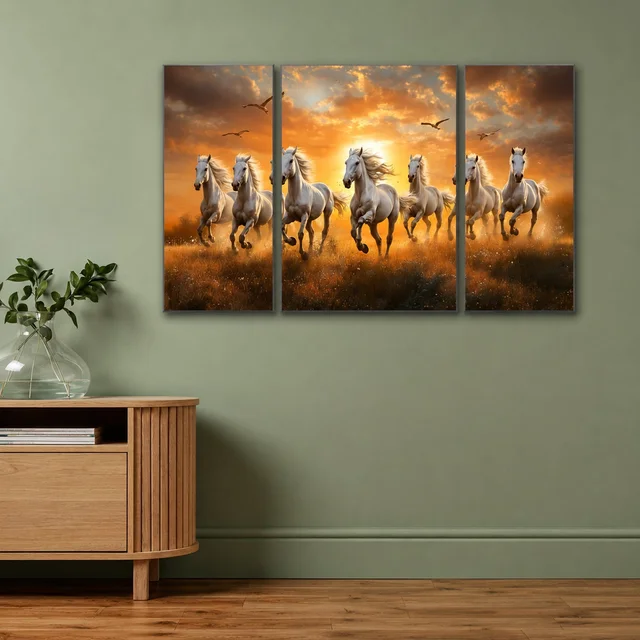 Horses Sunset Wall Art – Vibrant 3-Panel MDF Canvas for Home Decor
