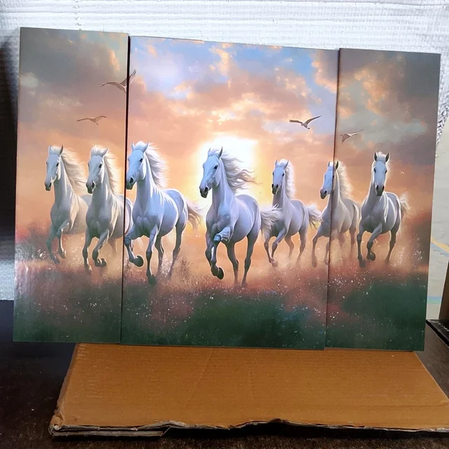 Horses Sunset Wall Art – Vibrant 3-Panel MDF Canvas for Home Decor