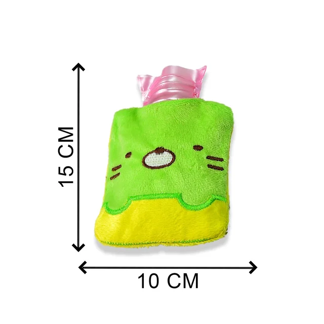 Hot Water Bag for Pain Relief – Green Kitty with Soft Cover | Velvet Wellness