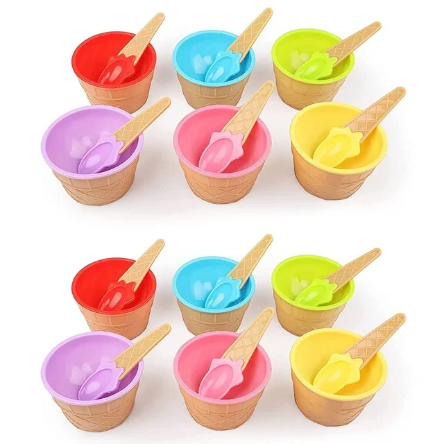 Ice Cream Bowl Set – 12-Pc Multi-Color Dessert Bowls | Jiaqi