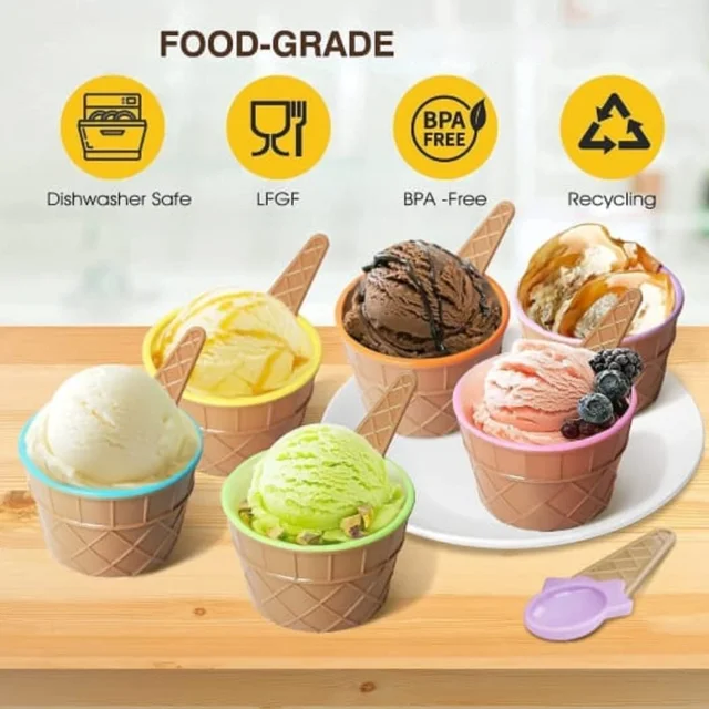 Ice Cream Bowl Set – 6 Pc Waffle Spoon | Lunchie Bunchie