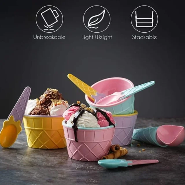 Ice Cream Bowl Set – 6 Pc Waffle Spoon | Lunchie Bunchie