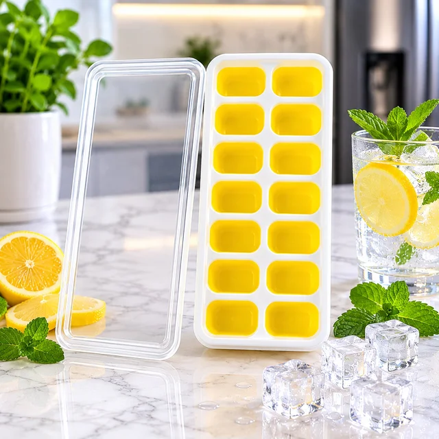 Ice Cube Tray with Spill-Proof Lid – Effortless Ice Making and Space Saving