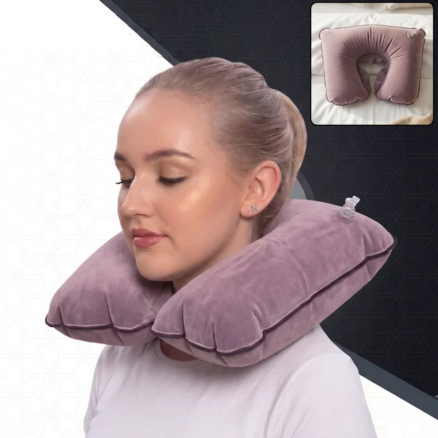 Inflatable U Shape Velvet Travel Neck Pillow for Flight Rest (1 Pc)