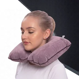 Inflatable U Shape Velvet Travel Neck Pillow for Flight Rest (1 Pc)