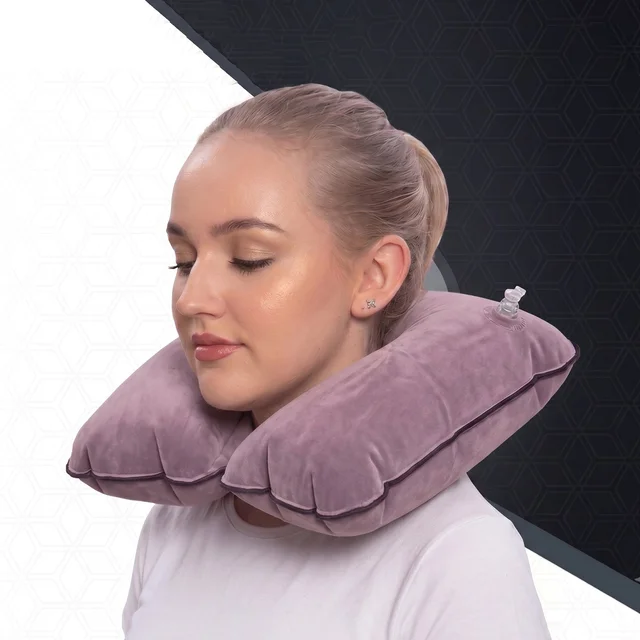 Inflatable U Shape Velvet Travel Neck Pillow for Flight Rest (1 Pc)