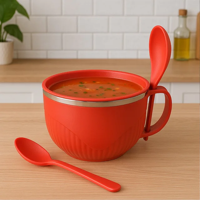 Insulated Soup Bowl 650ml with Lid Handle and Cutlery Set