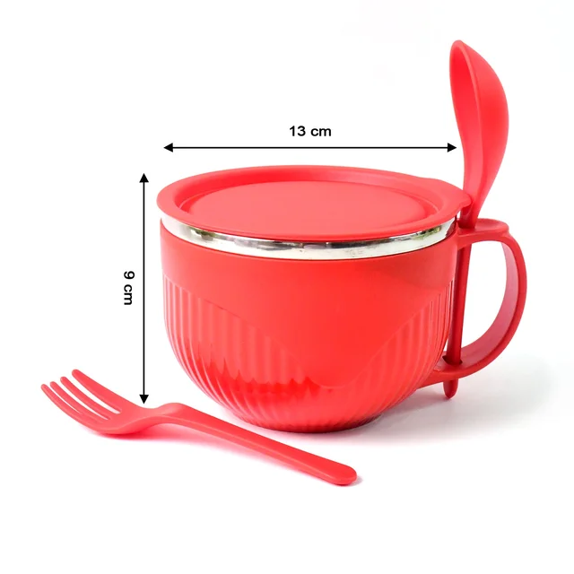 Insulated Soup Bowl 650ml with Lid Handle and Cutlery Set