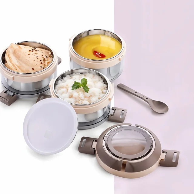 Insulated Stainless Steel Lunch Box Set – Leakproof 3-Tier Tiffin