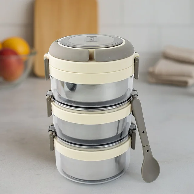 Insulated Stainless Steel Lunch Box Set – Leakproof 3-Tier Tiffin