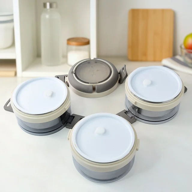 Insulated Stainless Steel Lunch Box Set – Leakproof 3-Tier Tiffin