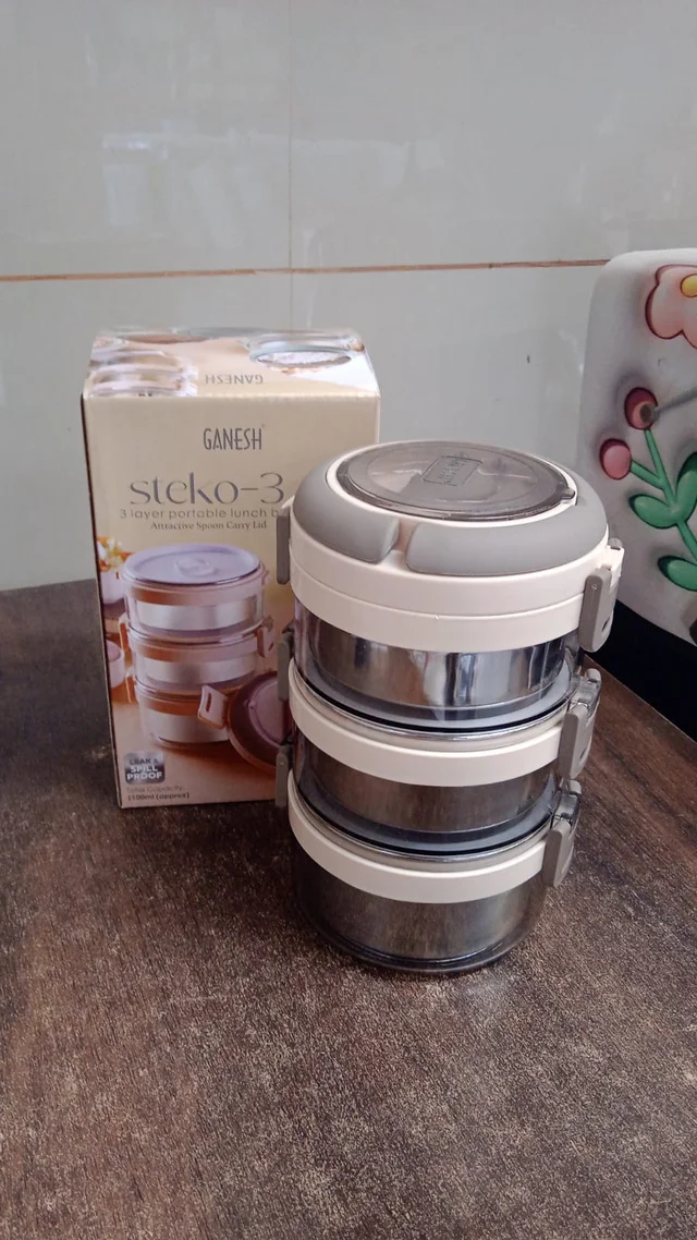 Insulated Stainless Steel Lunch Box Set – Leakproof 3-Tier Tiffin